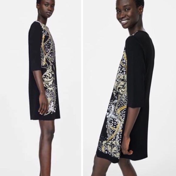 Zara Black Animal Print Rubberized Sheath Dress - Picture 8 of 8